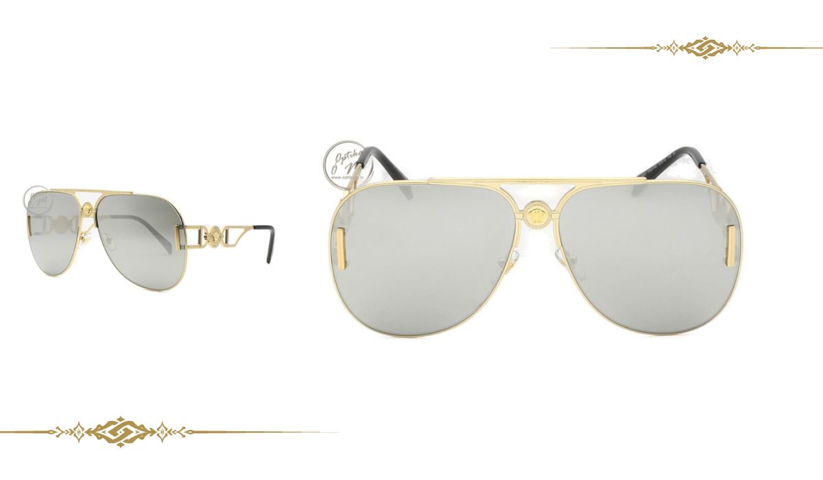 Ove Versace oversize sunčane naočale u obliku suze, sa zlatnim okvirom, srebrenim staklom i ikonskom meduzom na mostu, potvrđuju prepoznatljivi modni izričaj i nevjerojatan stil.